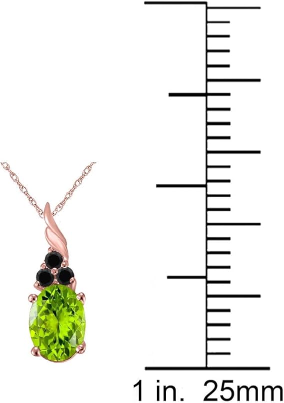 Oval Shape Peridot And Black Diamond Pendant Necklace With 1.35 Cttw Prong Set In 14k Gold (Rose, White, Yellow), Best Valentinesday Gift
