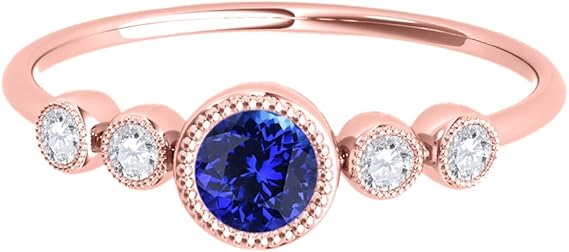 0.31 Cttw Natural Round Shape Tanzanite Gemstone And White Diamond Ring made in 14K Rose, White, Yellow Gold