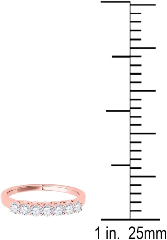 AoneJewelry 0.55 Carat Diamond (H-I/ I1-I2) Seven Stone Wedding Band In 10K Rose Solid Gold, Best Valentinesday Gift