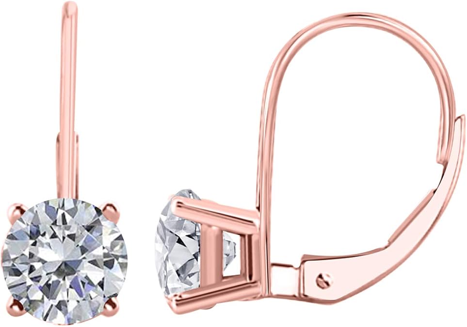 1.75 Carats Round White Diamond Leverback Earrings for Women in 14K White Yellow Rose Gold Prong-Setting