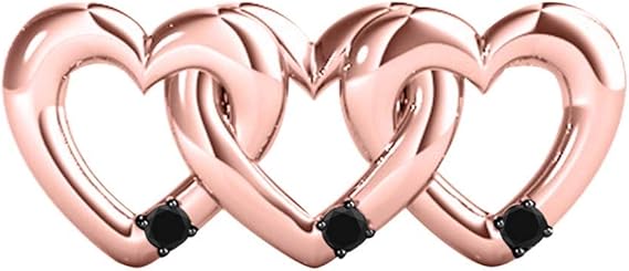 0.10 Carat Natural Black Diamond With Three Beautiful Heart Combination Heart Shape Pendant Crafted In Rose White And Yellow Gold With 18" Box Chain Gold Plated Over 925 Sterling Silver For Women