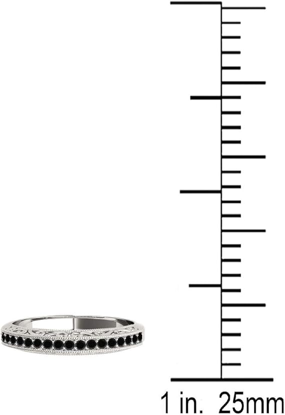 AoneJewelry 1/5 Carat Black Diamond Milgrained Wedding Band In Solid 10K White Gold, Best Valentinesday Gift