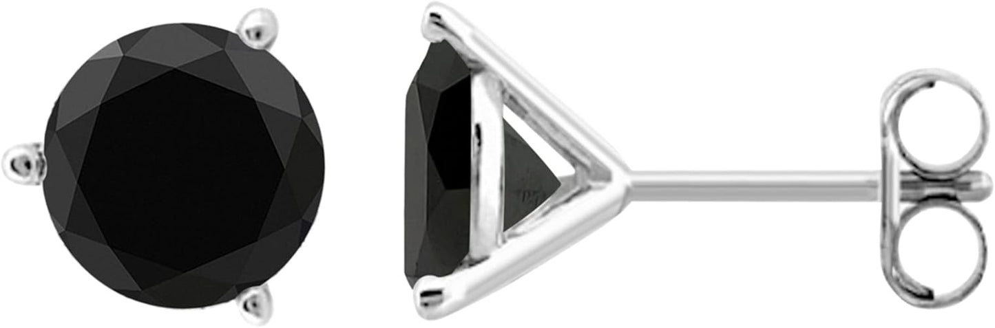 1.00 CTW Round Black Diamond Martini Stud Earrings In 14K White Gold