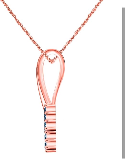 Aone Jewelry 0.35 Carat Natural Blue Diamond Wavy Loop Knot Pendant Necklace For Woman Crafted In 10k Rose White And Yellow Gold With 18" Gold Plated Over 925 Sterling Silver Box Chain