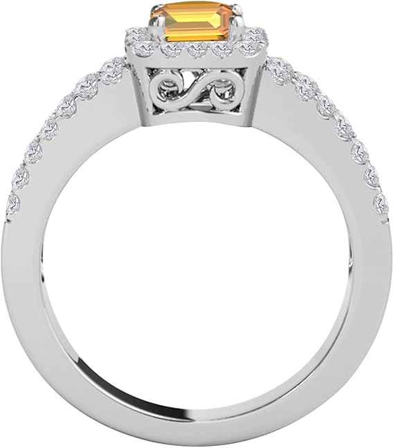 10K Solid White Gold Ring 2 Carat (I-J, I1-I2) Emerald Cut Natural Citrine And Diamonds, Best Valentinesday Gift