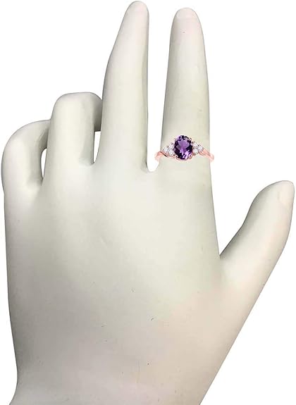 AoneJewelry 1.50 Ct. Diamond And Oval Shape Amethyst Ring In 10K Rose, White & Yellow Gold, Best Valentinesday Gift