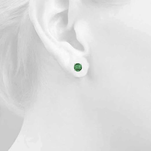 AoneJewelryRound Emerald Earrings for Women In 14k White Gold Prong-Setting Gemstone Wedding Jewelry Collection