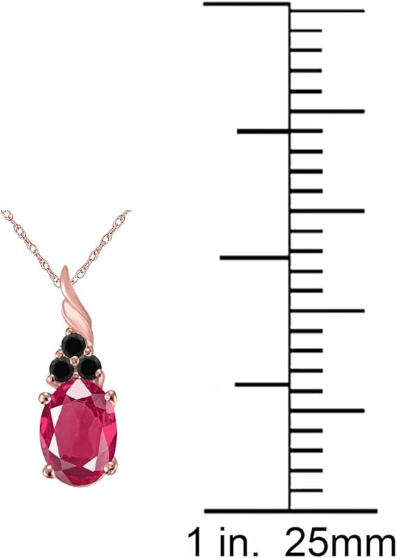 14k Rose, White, Yellow Gold Gemstone And Diamond Pendant Necklace For Women With 1.35 Cttw Oval Shape Ruby And Black Diamonds, Best Valentinesday Gift