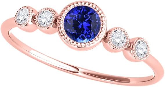 0.31 Cttw Natural Round Shape Tanzanite Gemstone And White Diamond Ring made in 14K Rose, White, Yellow Gold