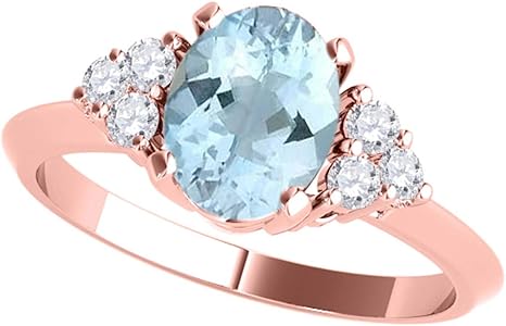 1.55 Carat Aquamarine & Diamond Gemstone Ring In 10K Solid Rose Gold, Best Valentinesday Gift