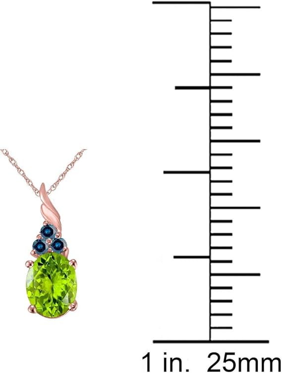 14k Gold Rose, White, Yellow Gold Dangling Style Pendant Necklace Gift For Women With 1.35 Cttw Oval Shape Peridot And Blue Diamonds By Aone Jewelry, Best Valentinesday Gift