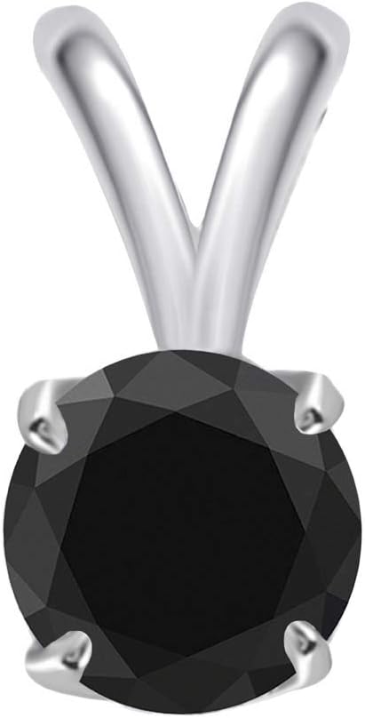 AoneJewelry 0.50 CT Round Black Diamond Solitaire Pendant In 10K White Gold With 18" Box Chain, Best Valentinesday Gift