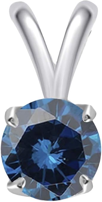 AoneJewelry 0.40 CT Round Blue Diamond Solitaire Pendant In 14K White Gold, Best Valentinesday Gift