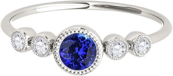 0.31 Cttw Natural Round Shape Tanzanite Gemstone And White Diamond Ring made in 14K Rose, White, Yellow Gold