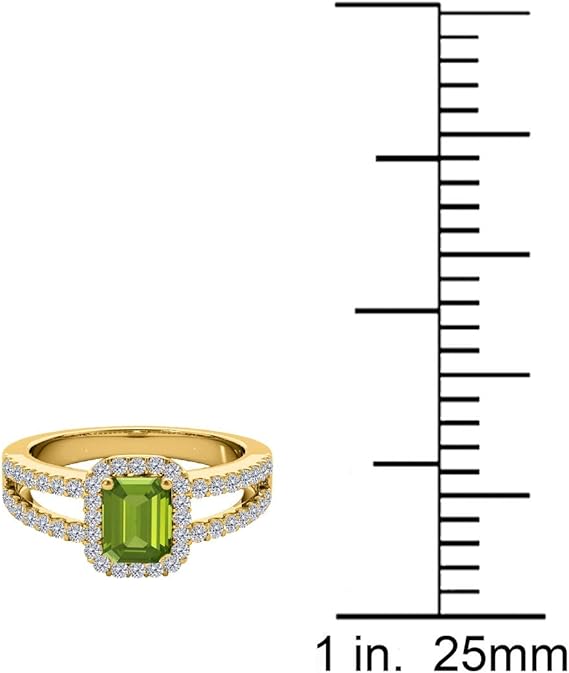 10k Yellow Gold Gemstone And Diamond Prong Set Ring With 2 Carat Emerald Cut Peridot And Diamonds, Best Valentinesday Gift