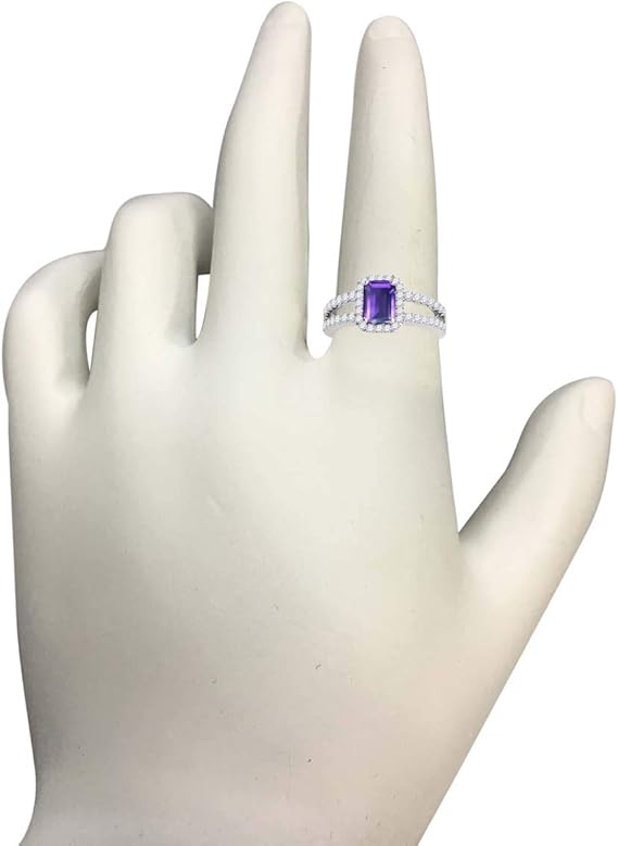 2.00 Carat Emerald Cut Natural Amethyst And Round White Diamond Spilt Shank Ring In 10K White Gold (Diamond Color I- J & Clarity I1-I2), Best Valentinesday Gift