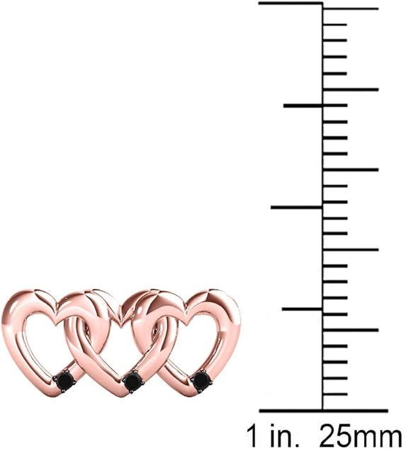 0.10 Carat Natural Black Diamond With Three Beautiful Heart Combination Heart Shape Pendant Crafted In Rose White And Yellow Gold With 18" Box Chain Gold Plated Over 925 Sterling Silver For Women