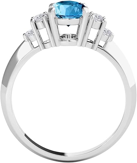 1.55 Carat Blue Topaz & Diamond 10K White Gold Gemstone Ring For Women's, Best Valentinesday Gift