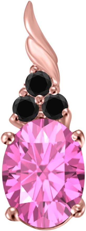 1.35 Cttw Oval Shape Pink Topaz And Black Diamond Pendant Necklace Gift For Women Made In 14k Rose, White, Yellow Gold, Best Valentinesday Gift
