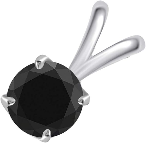 AoneJewelry 0.50 CT Round Black Diamond Solitaire Pendant In 10K White Gold With 18" Box Chain, Best Valentinesday Gift