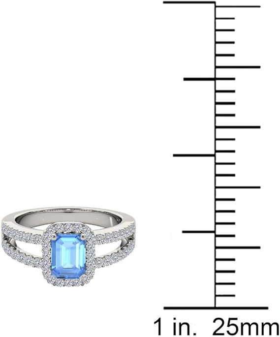 2 Carat Gemstone Emerald Cut Natural Blue Topaz And Diamonds 10K Solid White Gold Ring By Aone Jewelry, Best Valentinesday Gift