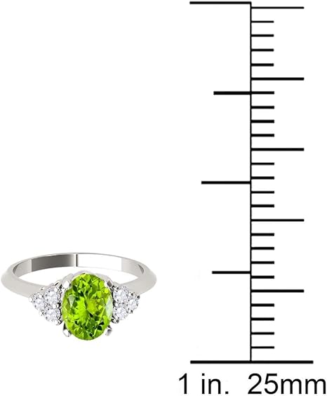 1.55 Carat 10K White Gold Peridot & White Diamond Gemstone/Seven Stone Ring, Best Valentinesday Gift