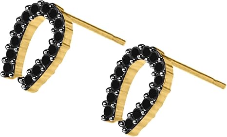 Aone Jewelry 0.70 Carat Natural Black Diamond (Black, SI1-SI2) Horseshoe Earrings For Women In 10K Solid Rose, White & Yellow Gold.