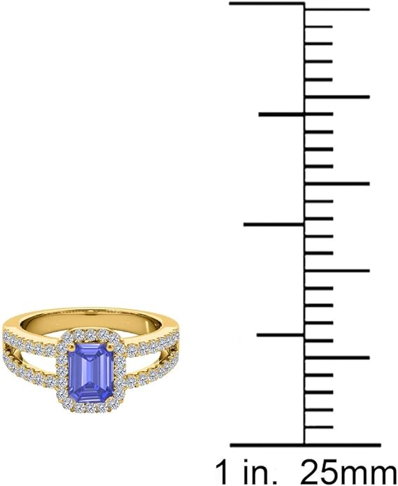 10k Gold (Rose, White And Yellow) Natural Diamond Ring for Women With 2 Cttw Emerald Cut Tanzanite And Diamonds, Best Valentinesday Gift