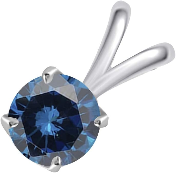AoneJewelry 0.40 CT Round Blue Diamond Solitaire Pendant In 14K White Gold, Best Valentinesday Gift