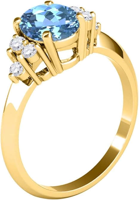 1.55 Carat Blue Topaz & Diamond 10K Yellow Gold Gemstone Ring For Women's, Best Valentinesday Gift