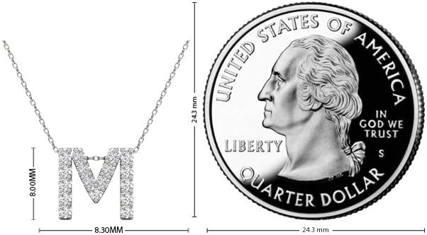 AoneJewelry 0.17 Carat Natural White Diamond Initial M Pendant Necklace For Women In 14K Yellow and White Gold with 18" Gold Cable Chain