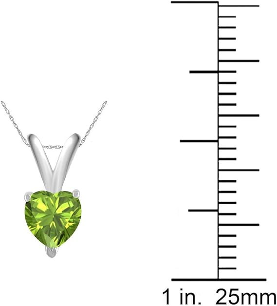AoneJewelry 0.25Ct Heart Peridot Pendant in 14k White Gold (4 mm), Best Valentinesday Gift