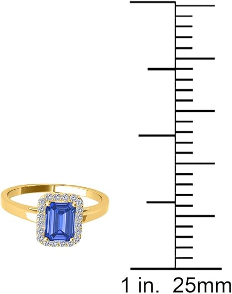 0.65 Cttw (I-J, I1-I2) Emerald Cut Natural Tanzanite And Diamond Cathederal Style Ring Crafted in 10k Yellow Gold, Best Valentinesday Gift