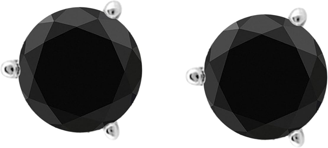 1.00 CTW Round Black Diamond Martini Stud Earrings In 14K White Gold