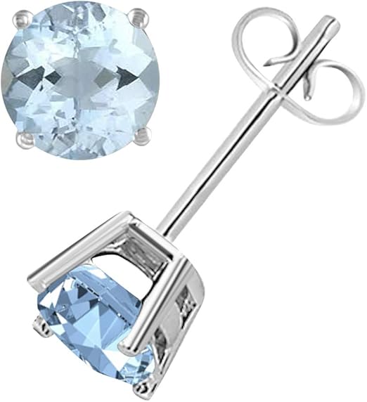 AoneJewelryRound Aquamarine Earrings for Women In 14k White Gold Prong-Setting Gemstone Wedding Jewelry Collection