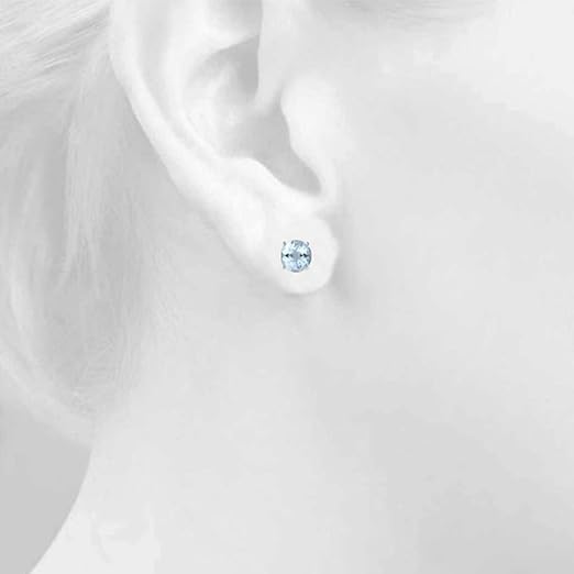 AoneJewelryRound Aquamarine Earrings for Women In 14k White Gold Prong-Setting Gemstone Wedding Jewelry Collection