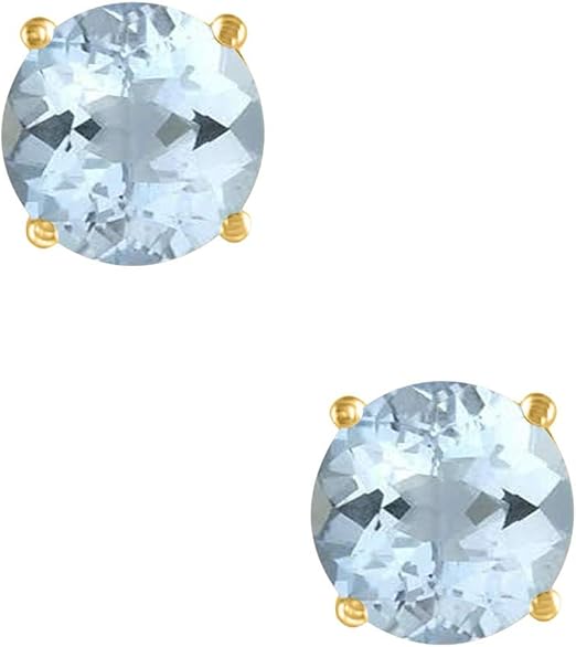 AoneJewelryRound Aquamarine Earrings for Women In 14k Yellow Gold Prong-Setting Gemstone Wedding Jewelry Collection