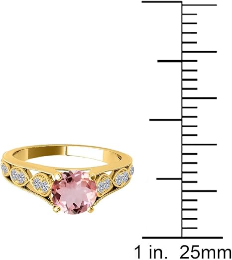 10k Solid Yellow Gold Gemstone And Diamond Ring With 1 Cttw (I-J, I1-I2) Round Shape Natural Morganite And Diamonds (size 5-9), Best Valentinesday Gift