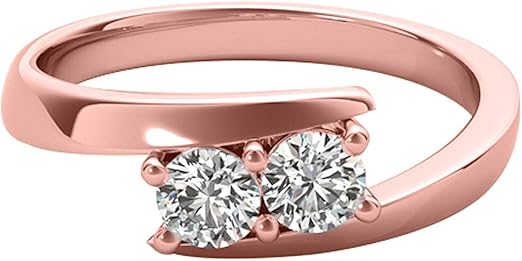 Diamond Engagement Ring For Women 0.50 Carat Brilliant Round Lab Grown Diamond 2 Stone Engagement Aniversary Ring Band In 10K Solid Rose Yellow White Gold By AoneJewelry Collection