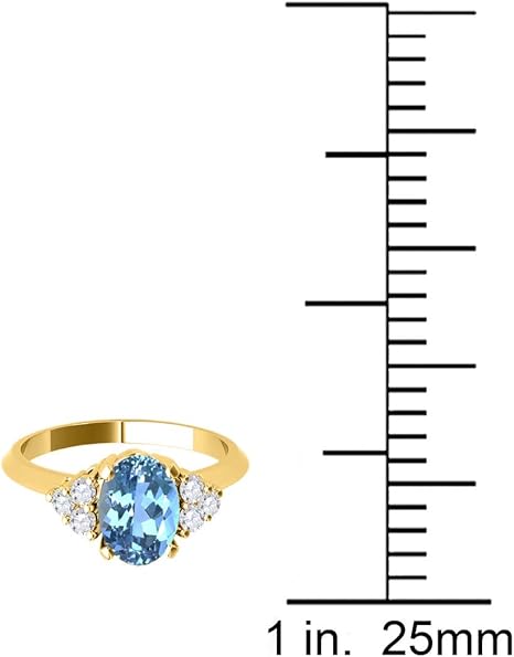 1.55 Carat Blue Topaz & Diamond 10K Yellow Gold Gemstone Ring For Women's, Best Valentinesday Gift
