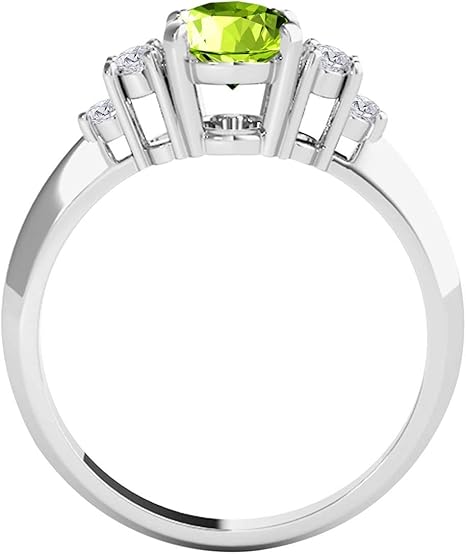 1.55 Carat 10K White Gold Peridot & White Diamond Gemstone/Seven Stone Ring, Best Valentinesday Gift