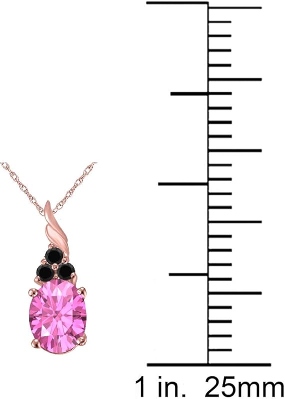 1.35 Cttw Oval Shape Pink Topaz And Black Diamond Pendant Necklace Gift For Women Made In 14k Rose, White, Yellow Gold, Best Valentinesday Gift