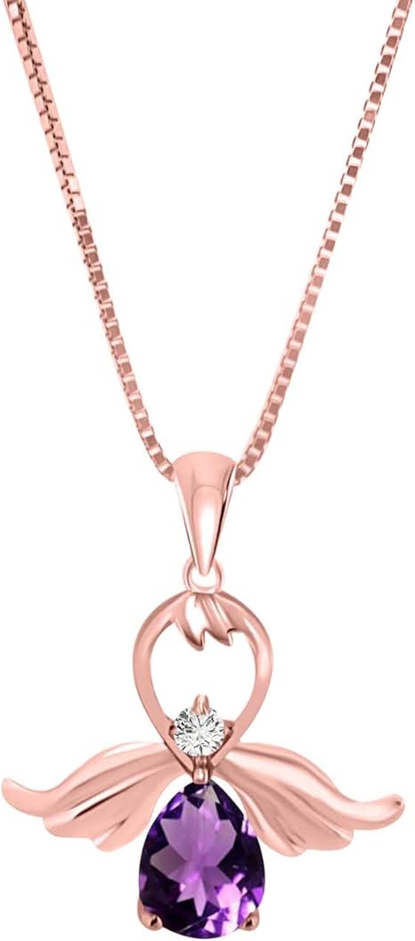 AoneJewelry 1.00 Carat Pear Shape Amethyst & Diamond Gemstone Pendant With 18" Box Chain In 10K White Gold, Best Valentinesday Gift