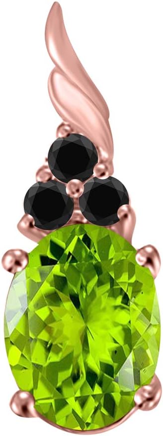 Oval Shape Peridot And Black Diamond Pendant Necklace With 1.35 Cttw Prong Set In 14k Gold (Rose, White, Yellow), Best Valentinesday Gift