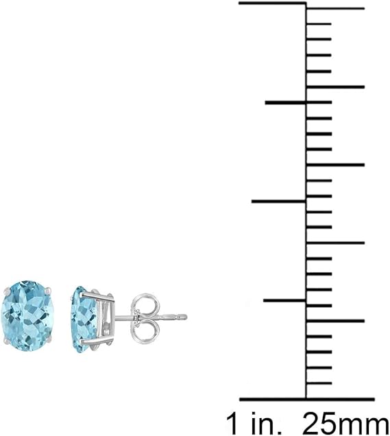 AoneJewelryOval Aquamarine Earrings for Women in 14k White Gold (6x4 mm) Prong-Setting Gemstone Wedding Jewelry Collection