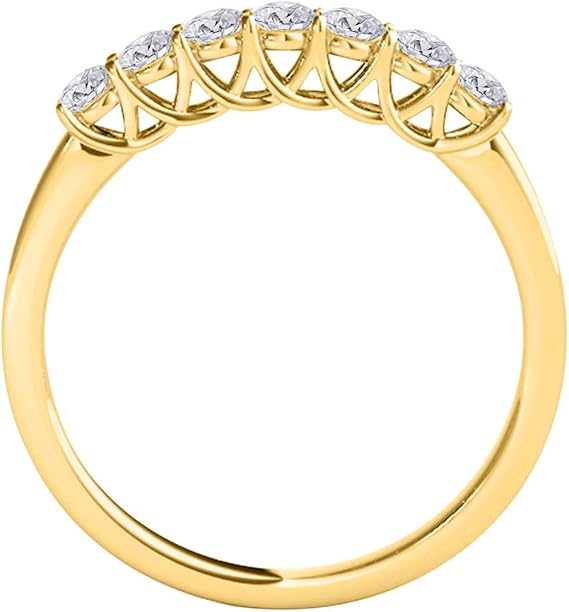 AoneJewelry 0.55 Carat Diamond (H-I/ I1-I2) Seven Stone Wedding Band In 10K Yellow Solid Gold, Best Valentinesday Gift