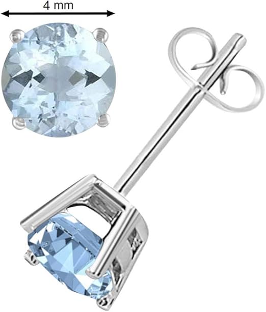 AoneJewelryRound Aquamarine Earrings for Women In 14k White Gold Prong-Setting Gemstone Wedding Jewelry Collection