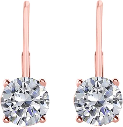 0.25 Carats Round White Diamond Leverback Earrings for Women in 14K White Yellow Gold Prong-Setting