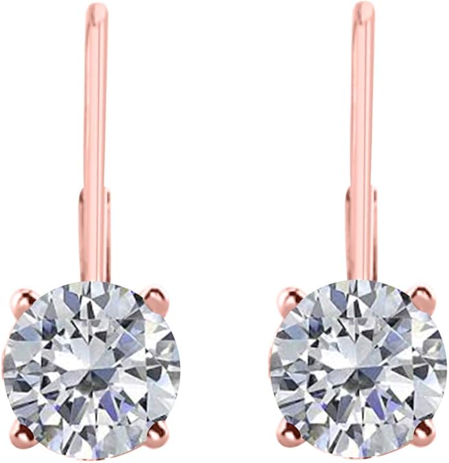 1.75 Carats Round White Diamond Leverback Earrings for Women in 14K White Yellow Rose Gold Prong-Setting