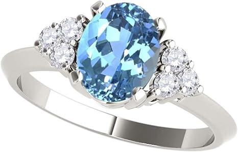 1.55 Carat Blue Topaz & Diamond 10K White Gold Gemstone Ring For Women's, Best Valentinesday Gift
